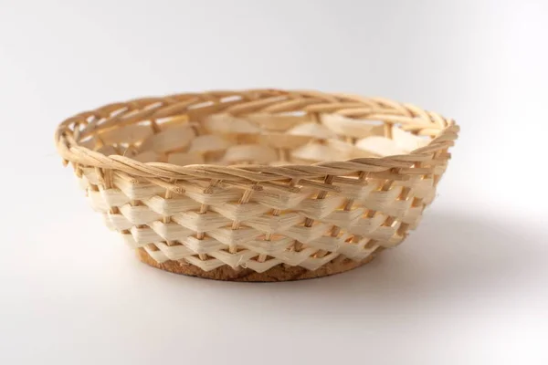 Beige Basket Made Thatch Isolated White Background — Stock Photo, Image