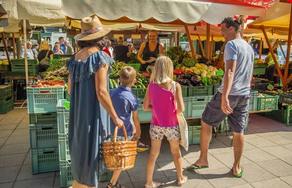 Domzale Slovenia 2019年7月15日 農家の市場での晴れた土曜日の朝 人々は食料品を買っている — ストック写真