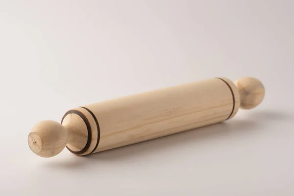 Closeup Shot Wooden Rolling Pin Isolated Gray Background — Stock Photo, Image