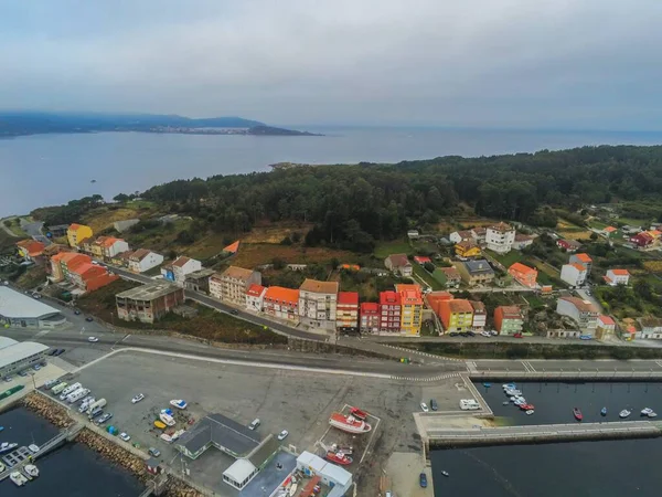 Galiçya Köyündeki Liman Manzarası Spanya Drone Görünümü — Stok fotoğraf