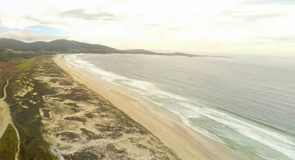 Schöner Sandstrand Galicien Spanien Drohnenfoto — Stockfoto