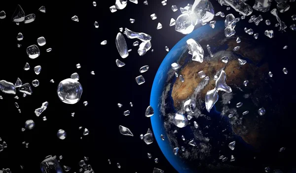 Een Weergave Van Kristallen Waterdruppels Met Planeet Aarde Zwarte Achtergrond — Stockfoto