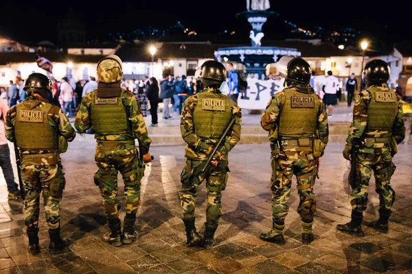 Cusco Peru Října 2019 Policie Armáda Ulicích Cusca Ujišťuje Fotbaloví — Stock fotografie