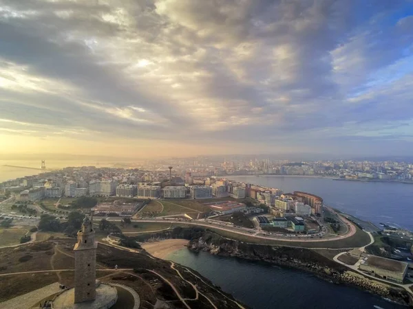 Coruna Vista Aérea Cidade Costeira Galiza Espanha Drone Foto — Fotografia de Stock