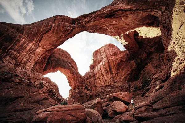Eine Wunderschöne Landschaft Des Double Arch Arches National Park Utah — Stockfoto