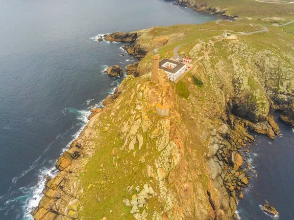 Klippiga Kusten Galicien Fyrområdet Cape Vilan Spanien Foto Drönare — Stockfoto