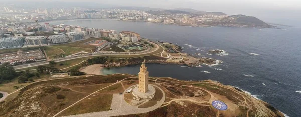 Coruna Ban Légi Felvétel Part Menti Városban Galícia Spanyolország Drónfénykép — Stock Fotó