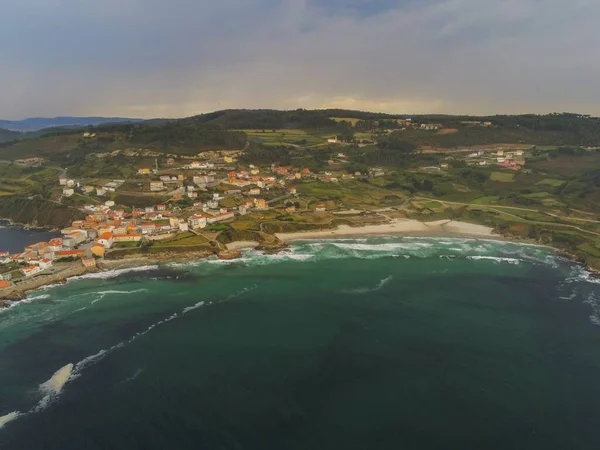 Vista Aérea Aldeia Costeira Galiza Espanha Drone Foto — Fotografia de Stock