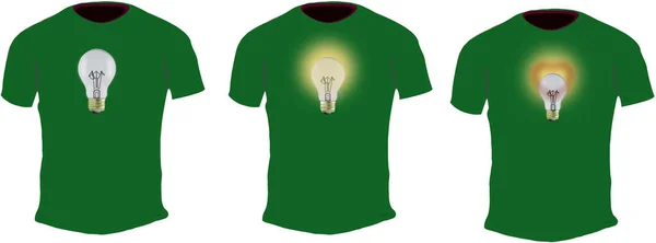 白い背景に電球が孤立した緑のTシャツのイラスト — ストック写真