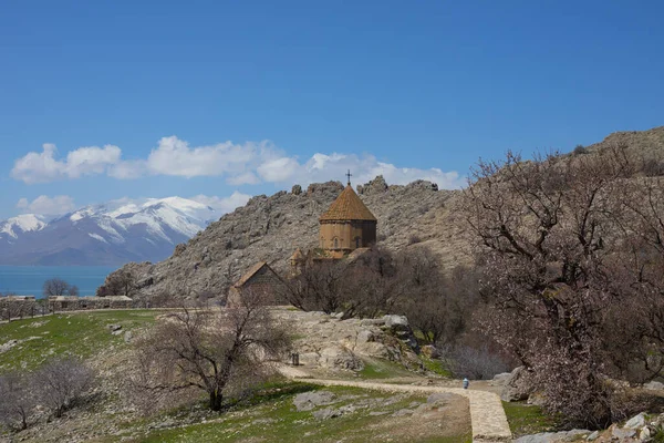 Catedral Armênia Igreja Santa Cruz Ilha Akdamar Turquia Overcast Decoração — Fotografia de Stock