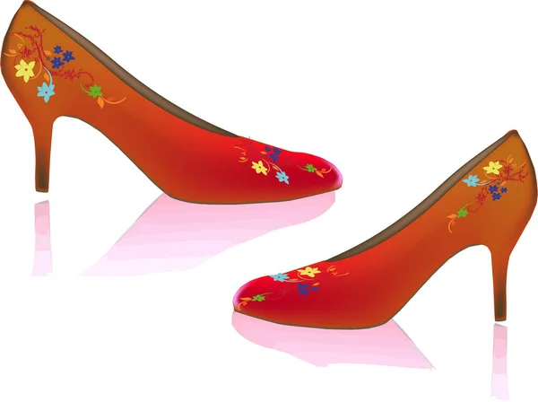 Une Illustration Talons Hauts Orange Avec Des Fleurs Sur Fond — Photo