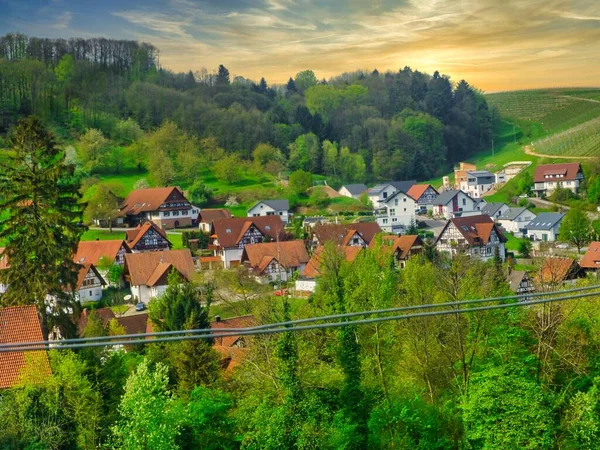 Natur Bei Sonnenuntergang Einem Dorf Elsass Frankreich Europa — Stockfoto