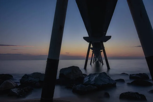 Güneş Batarken Pont Del Petroli Badalona Spanya Nefes Kesici Bir — Stok fotoğraf