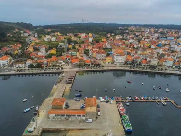 Vista Aérea Porto Com Barcos Costa Galiza Espanha Drone Foto — Fotografia de Stock