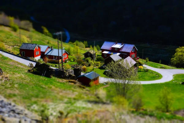 Aurland Noorwegen Mei 2015 Uitzicht Kleinschalige Noorse Boerderij Bergen Met — Stockfoto