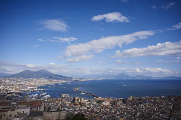 Cityscape Naples Surrounded Sea Blue Cloudy Sky Italy — Stock Photo, Image