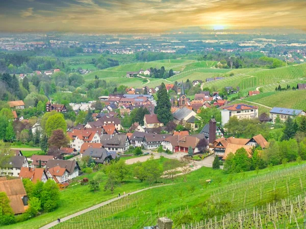Natur Bei Sonnenuntergang Einem Dorf Elsass Frankreich Europa — Stockfoto