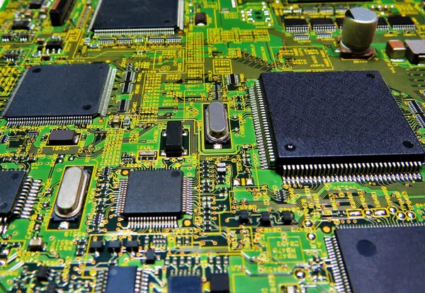Primer Plano Chip Memoria Computadora Con Cuatro Procesadores —  Fotos de Stock