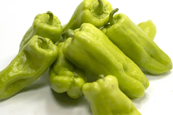 Closeup Shot Digestible Green Peppers Isolated White Background — Stock Photo, Image