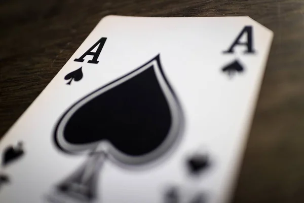 Selective Focus Shot Black Aces Card Wooden Table — 图库照片