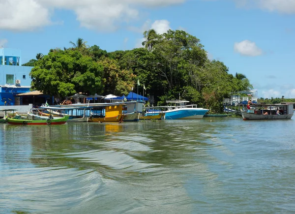 Alagoas Brazil 2019年4月14日 アラゴアス ブラジル 川のそばにボートが立ち 背景に建物がある — ストック写真