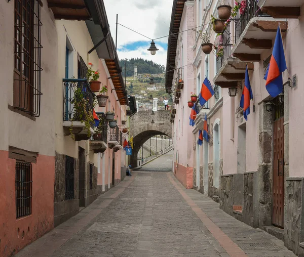 Qui Ecuador Apr 2020 Strada Centro Quito Con Architettura Coloniale — Foto Stock