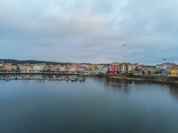 Vista Aérea Porto Com Barcos Costa Galiza Espanha Drone Foto — Fotografia de Stock