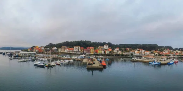 Letecký Pohled Přístavu Loděmi Pobřeží Galicie Španělsku Fotografie Drone — Stock fotografie