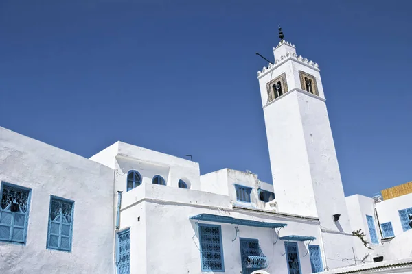 Låg Vinkel Skott Minaret Staden Sidi Bou Said Ligger Norra — Stockfoto