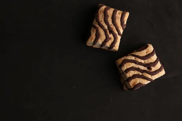 Flat Lay Shot Tasty Homemade Chocolate Biscuits Black Surface — Stock Photo, Image