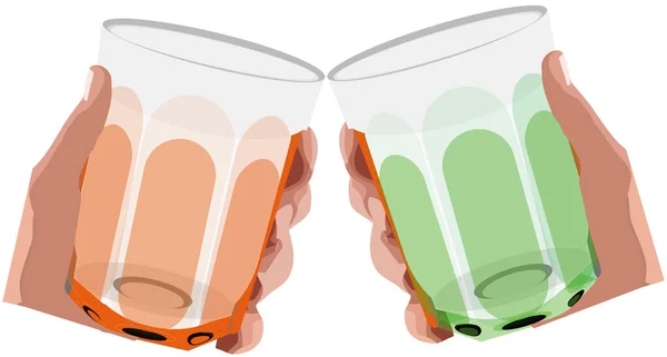 Illustration Två Händer Vänner Som Håller Glas Drycker Isolerade Vit — Stockfoto
