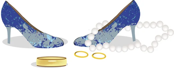 Une Illustration Talons Hauts Bleus Avec Des Bijoux Sur Fond — Photo