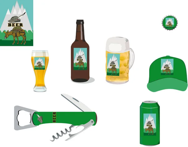 Uma Ilustração Logotipo Cerveja Diferentes Objetos Isolados Fundo Branco — Fotografia de Stock