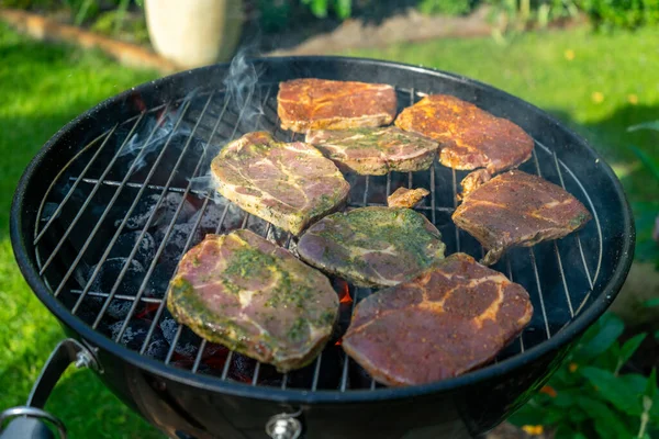 여름날 가마에서 맛있는 고기를 — 스톡 사진
