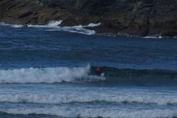 Surfeur Sur Plage Galice Coruna Espagne Europe — Photo