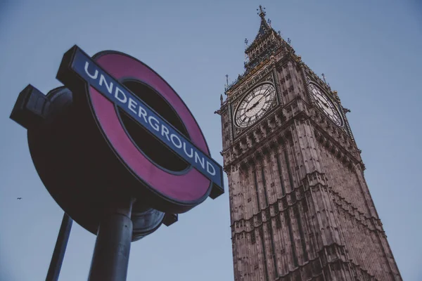 London United Kingdom Jun 2015 Big Ben Subway Sign — Stock Photo, Image