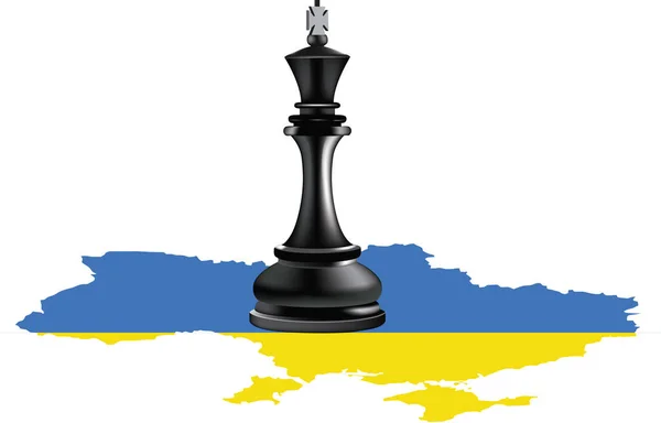 白い背景に隔離されたウクライナの国旗上のチェスフィギュアの3Dレンダリングイラスト 君主制の概念 — ストック写真