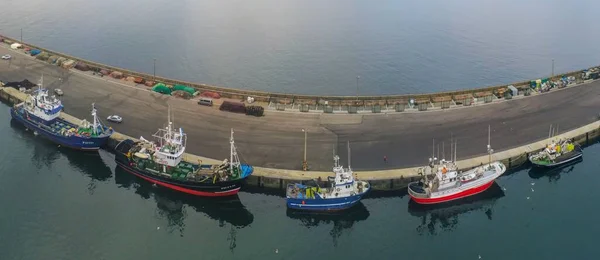 Aerial View Harbor Boats Coast Galicia Spain Drone Photo — Stock Photo, Image