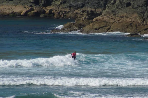 Surfista Nella Spiaggia Della Galizia Coruna Spagna Europa — Foto Stock