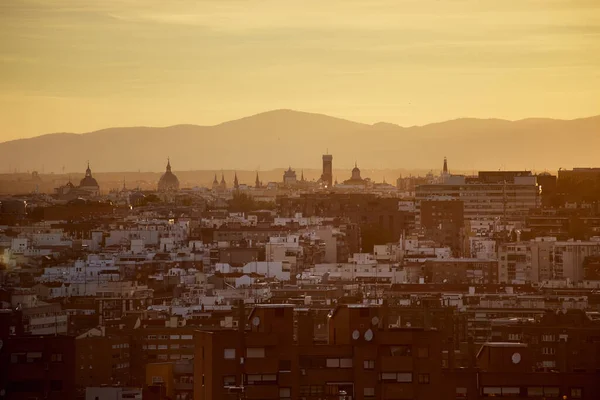 Vacker Bild Solnedgången Över Staden Madrid Spanien — Stockfoto