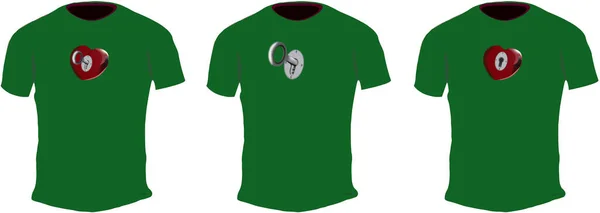 Illustrazione Shirt Verdi Con Cuori Chiavi Isolate Sfondo Bianco — Foto Stock