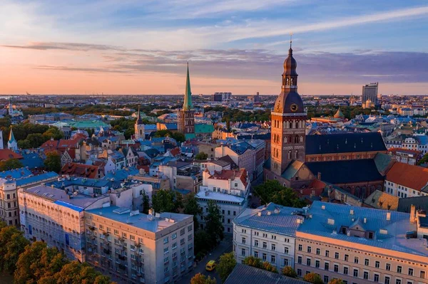 Overhead Bild Den Vackra Gamla Staden Riga Lettland Med Katedralen — Stockfoto
