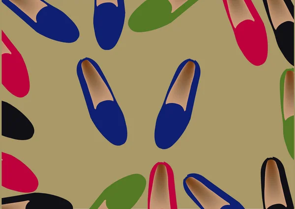 ベージュ地に青緑色のピンクと黒の靴のイラスト — ストック写真
