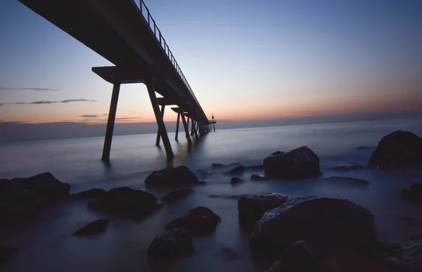 Tir Couper Souffle Pont Del Petroli Badalona Espagne Coucher Soleil — Photo