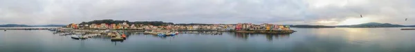 Vista Aérea Puerto Con Embarcaciones Costa Galicia España Drone Foto —  Fotos de Stock