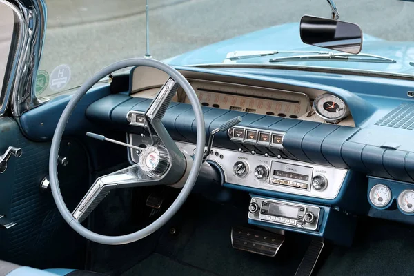 Closeup Shot Steering Wheel Old Vintage Car — Stock Photo, Image