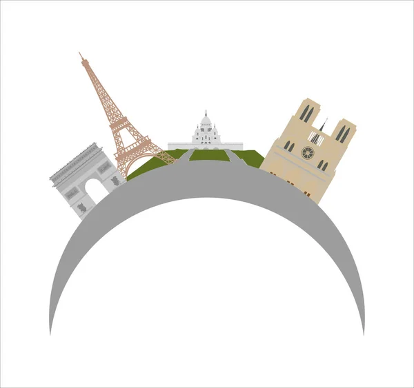 巴黎市的天际线与圣母院 埃菲尔铁塔 残废人和凯旋门 用于在白色背景下隔离的网页和移动设计 — 图库照片