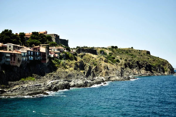 Gyönyörű Kilátás Nyílik Collioure Strand Franciaországban — Stock Fotó