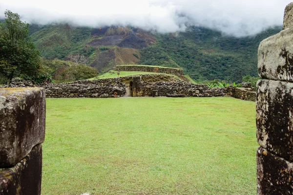 Hisnande Utsikt Över Arkeologiska Ruinerna Wamanmarka Peru — Stockfoto