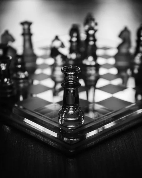 Grayscale Selective Focus Shot Chessboard Concept Fighting Confronting Problems — Stock Photo, Image